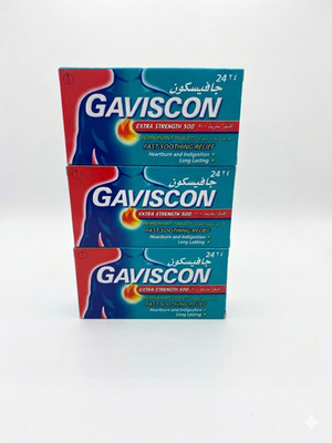 3 X Gaviscon Extra Strength 500 Peppermint - 72 Chewable Tablets Heartburn