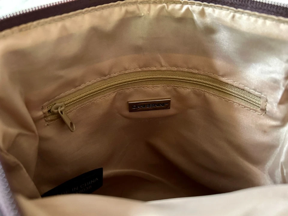 Сумка GIANI BERNINI трикотажная с логотипом | бежевая золотисто-коричневая ткань и кожаная сумочка новая без ценников - Изображение 4 из 4