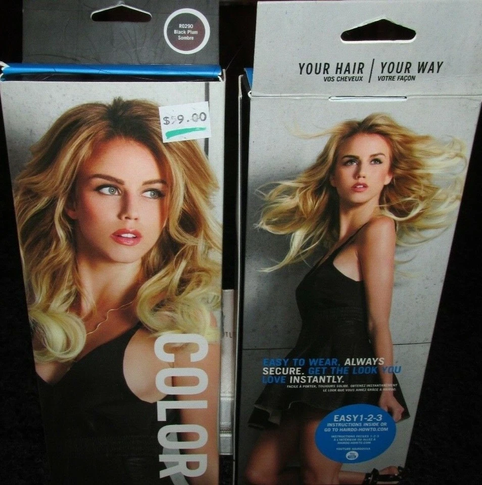 Nuevo: 2 extensiones de cabello Hairdo Ulta 16" clip "Black Cirlum Sombre" + cepillo extra Foto 2 de 4