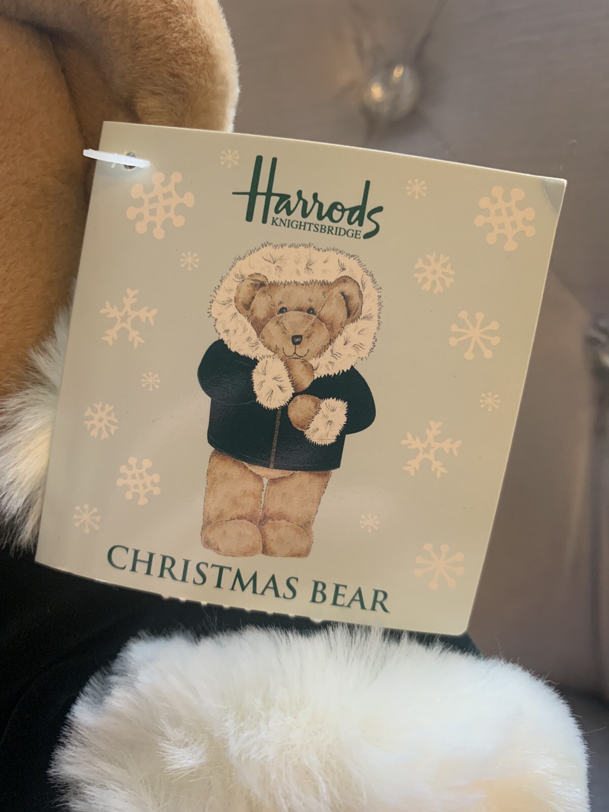 Rare 2001 Harrods Christmas Bear In Green Velour Jacket Vintage With