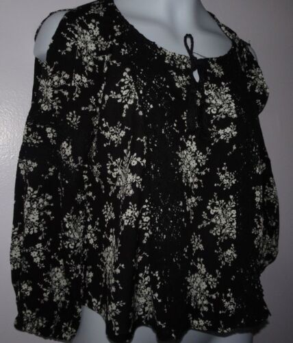 NWT JUSTICE SIZE 7 8 10 COLD SHOULDER PEASANT TOP BLACK FLORAL WITH LACE - Picture 1 of 5