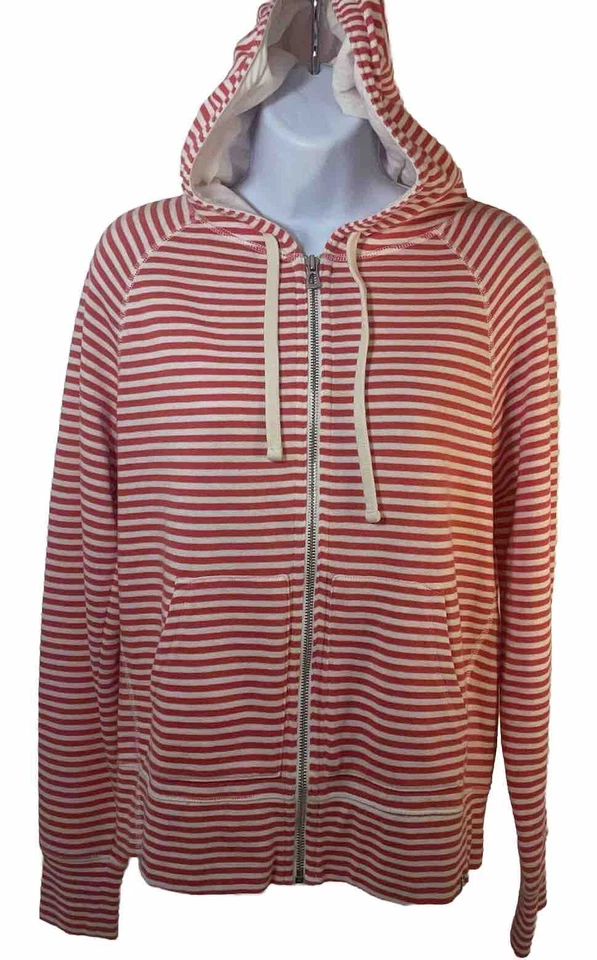 Sudadera con Capucha Gap Cremallera Completa Mujer Mediana Rosa Blanco Rayas Bolsillos Estilo #180516-01 Foto 3 de 4