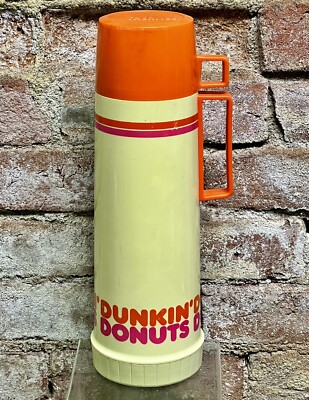 Vintage 1980s Dunkin Donuts Pink Orange Thermos Coffee Travel