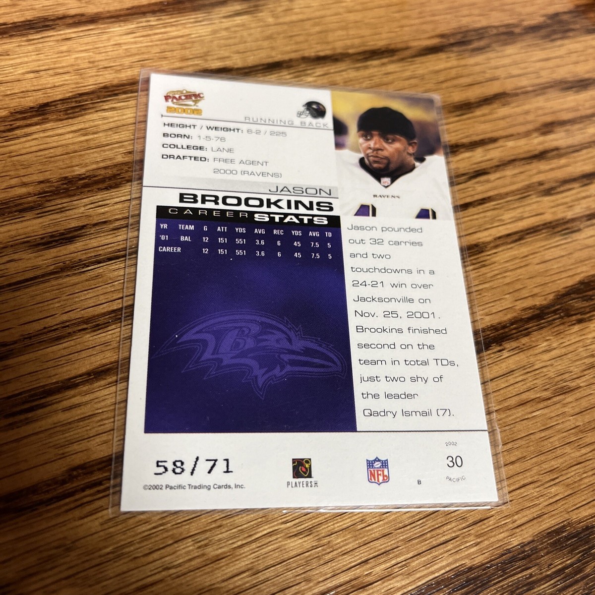 2002 Pacific LTD #30 JASON BROOKINS #58/71 RAVENS | eBay