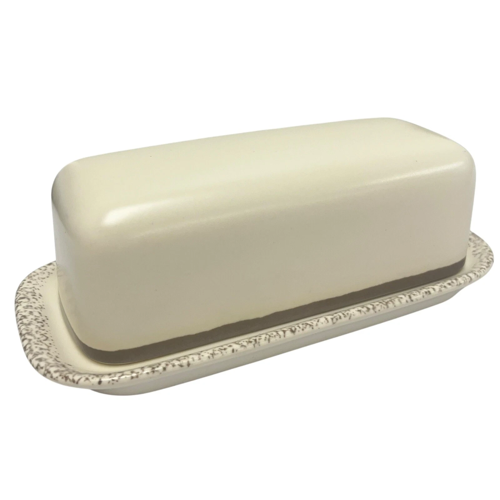 Vintage Pfaltzgraff Butter Dish w/Lid Stoneware Speckled Beige Minimalistic