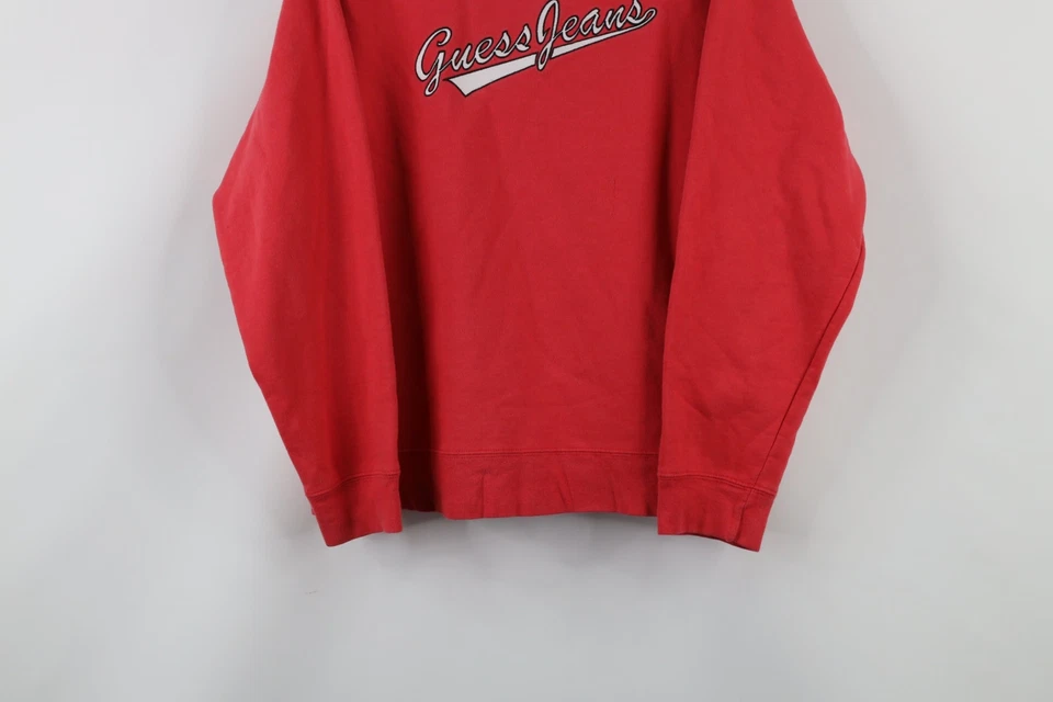 Sudadera vintage Guess Jeans para mujer grande descolorida con escritura deletreada cuello redondo rosa Foto 3 de 4