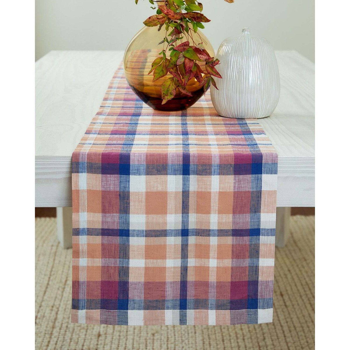 Solino Home 100% Linen Buffalo Plaid Tablecloth – 60x120 Inch, Natural & White Check, Machine Washable
