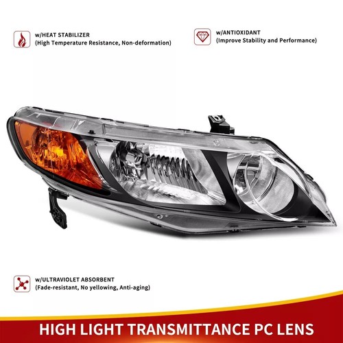 Pair Of Headlight Assemblies For 2006-2011 Honda Civic Sedan – Direct Replacement Halogen Headlamps