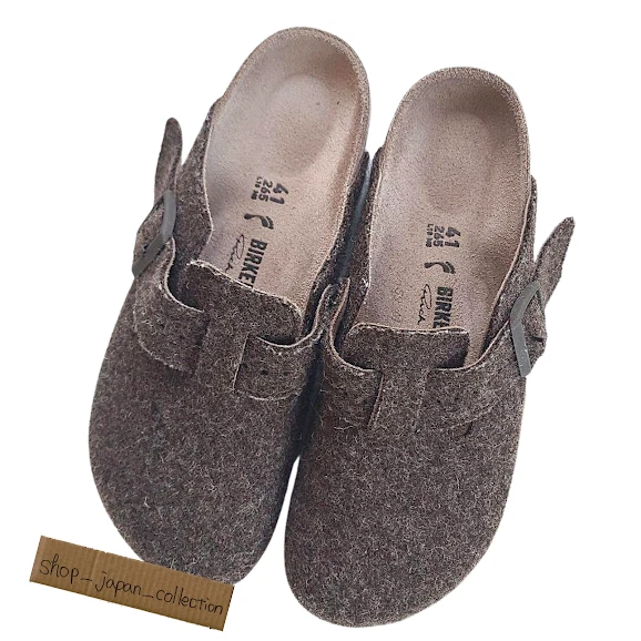 Rick Owens BIRKENSTOCK Men's Boston Extro Army Felt Sandals Brown EU41 EXQUISITE