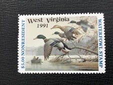 ICOLLECTZONE  US West Virginia 1991 Non-resident Duck Hunting Stamp XF NH WV10