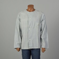 XXL 1940s Light Blue Flannel Long Sleeve Pajama Top Soft Loungewear WWII Era
