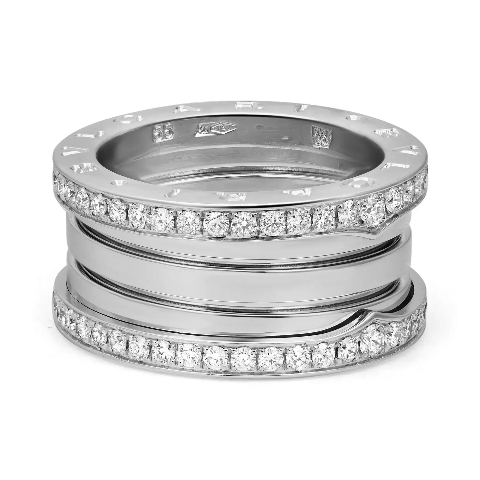 Bvlgari B.Zero1 Diamond Four Band Ring 18K White Gold Size 55 US 7