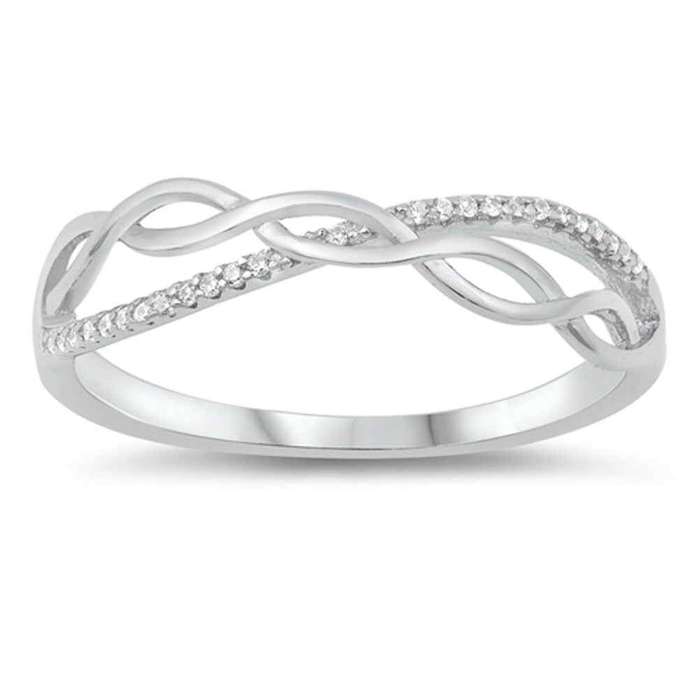Sterling Silver Infinity Knot Ring With Clear CZ - Criss Cross Design Band, Sizes 5-10
