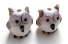 10 pièces perles de verre au chalumeau fait main verre belle chouette blanche 12*16mm