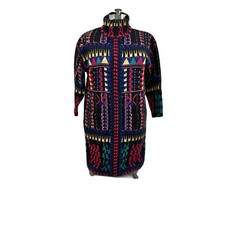 Vtg W By Worth 100 Wool Multicolored Long Zippered Cardigan/Jacket Size PM /cb