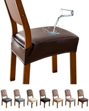 Dining Chair Covers Set of 6, Waterproof PU Leather Dining Seat Covers Stretc...