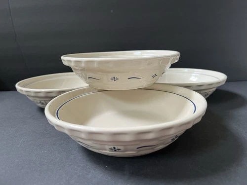 Longaberger Woven Traditions Blue Pottery 7.25” Soup Cereal Serving Bowls Set 4