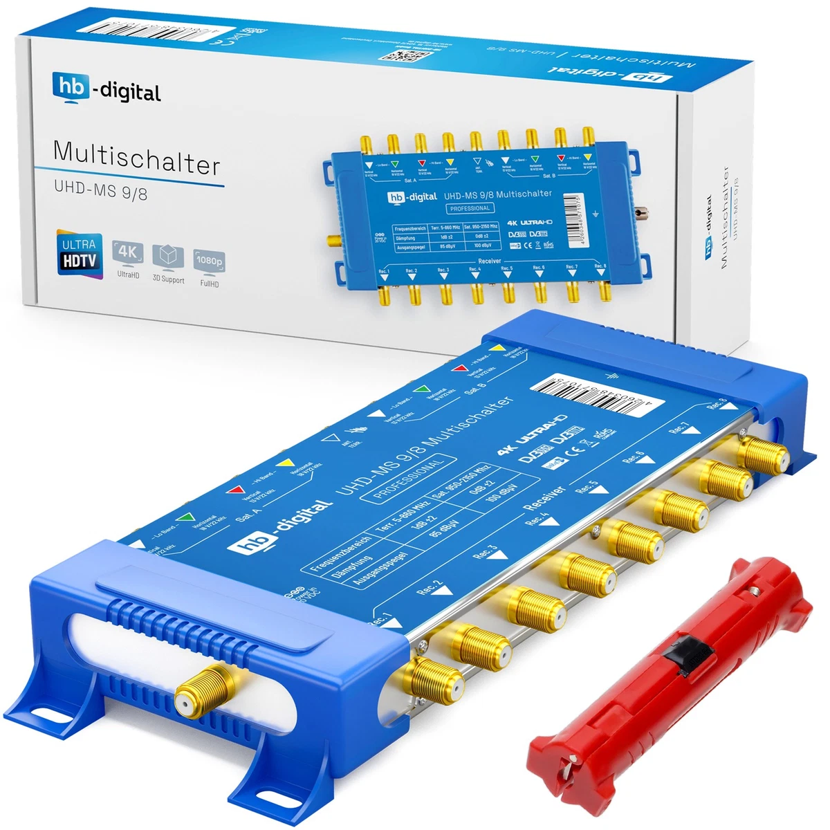 Interruptor múltiple SAT 9/8 HDTV 8 participantes Switch + pelador distribuidor FullHD