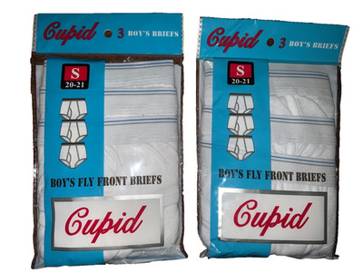 NWT Six Pair Cupid brand cotton blend boys S fly front briefs. Waist 20-21
