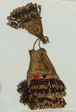 Ethno Medizintasche Amulett Beutel Leder Afrika Perlen Tasche Ritual medicin Bag