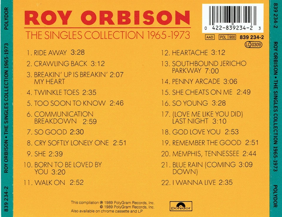 (CD) Roy Orbison - The Singles Collection 1965-1973 - Ride Away, Crawling Back - Bild 2 von 2