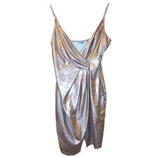 NWT Fashion Nova Iridescent Bronze Faux Wrap Dress Size M Glam Party Celebration