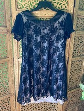 Little Black Lace Party Dress with White Lining Cap Sleeve Size 14 by AGBdress