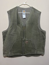 Carhartt Men  s Duck Canvas Vest V28 2XL Tall Full Zip Sherpa Lined Green Ranch