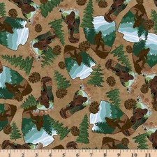 Bigfoot Country Sasquatch Brown Toss 6125 Z 100 Cotton half yd continuous cuts