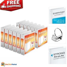 Bulk Pack of 12 White Economy 3-Ring Binders - 2" Round Rings Holds 475 Sheets
