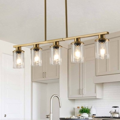 5 Lights Modern Pendant Light Gold Chandelier with Glass Shade Hanging Fixtures