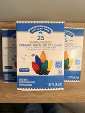3 Boxes Holiday Time 25ct LED C7 String Christmas Lights Multi Color Ceramic
