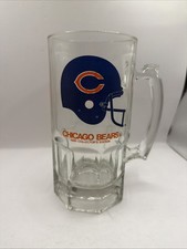 Vtg 90 Chicago Bears Slim Jim Collectors Series Large Think Glass Stein Beer Mug