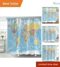 World Map Shower Curtain Polyester Waterproof Kids Bathroom Decor 69x70In