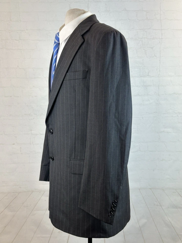 Hickey Freeman USA Men’s Dark Gray Striped 100% Wool Suit 42L 36X31 $1,398 - Image 2 of 4