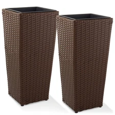 2pk All-Weather Tall Outdoor Planters w Flower Plant Pot Liners, Espresso