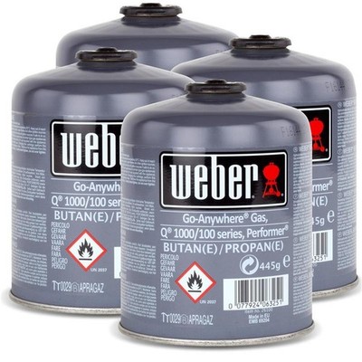 4x Weber Gas Kartusche für Q 100 Serie und Performer Touch-N-Go