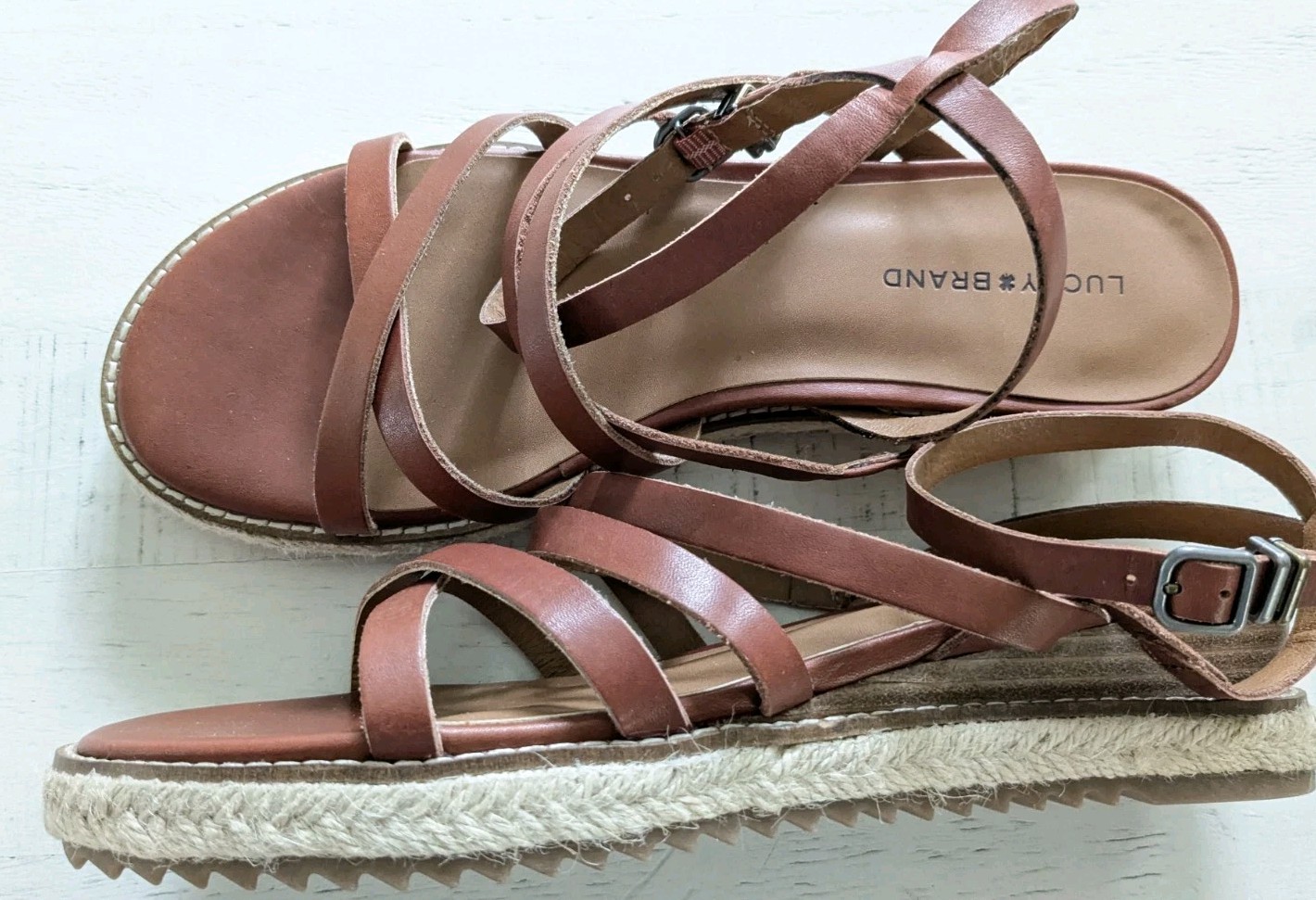 Lucky Brand Nemelli Strappy Espadrille Low Wedge Leather Sandals 9m