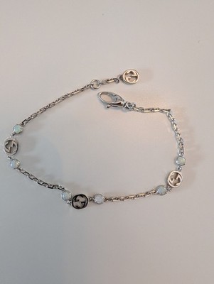 Gucci Interlocking G Bracelet 18K White Gold Au750 6 Opals
