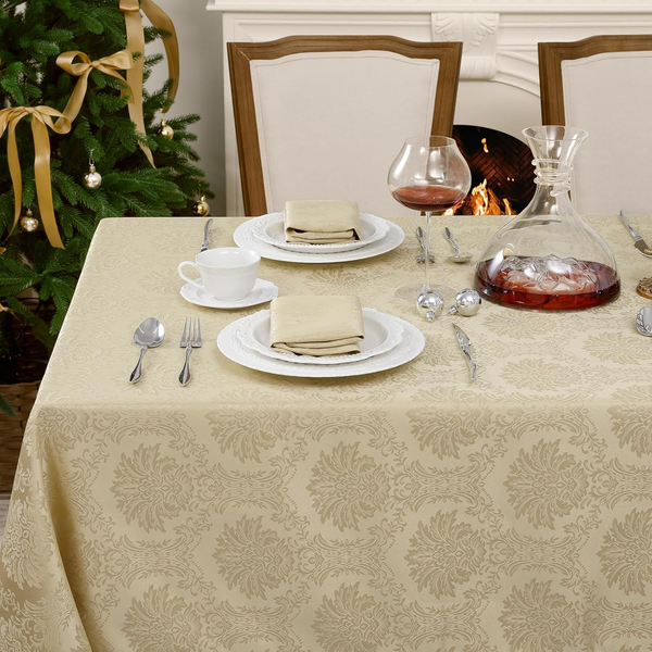 Romanstile Quadratische Tischdecke 140X140 Cm Beige Outdoor Abwaschbar & Wassera-image