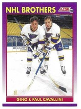 GINO CAVALLINI PAUL CAVALLINI 1991-92 SCORE BROTHERS CARD NEAR MINT CONDITION