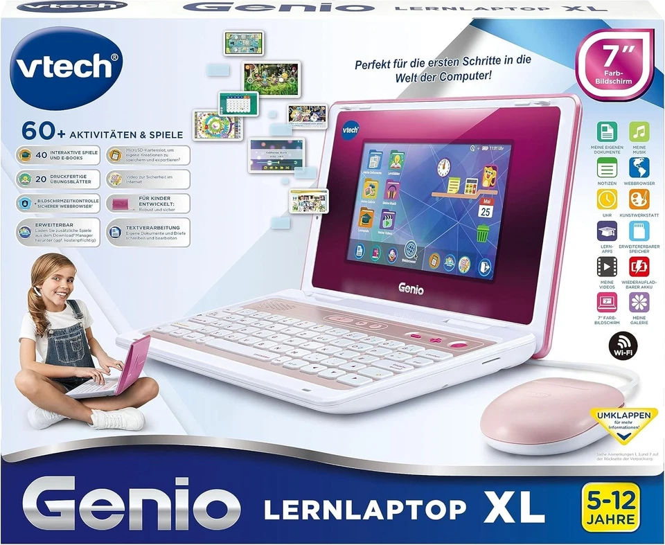 Vtech Genio Lernlaptop XL pink – Lerncomputer mit großen 7"-LCD-Bildschirm - Bild 2 von 3