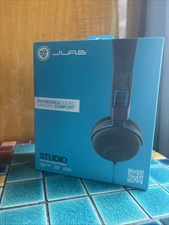 JLab Audio Studio Black Wired On-Ear Headphones 3.5mm Jack Faux Leather