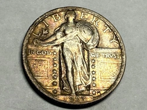 1923 STANDING LIBERTY silver U.S. QUARTER. XF-AU, some luster. #q1