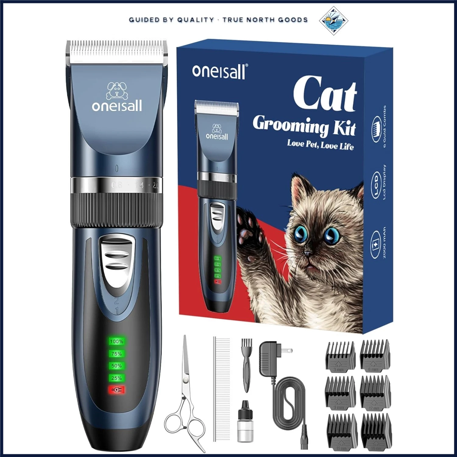 Quiet Pet Grooming Kit with Adjustable Blade and Six Guide Guards Included