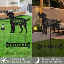 Labrador Metal Garden Stakes Yard Decor with a Lantern, Black Labrador Silhou...