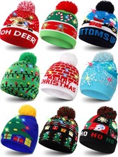 9 Pcs LED Light up Christmas Beanie Hats Xmas Knitted Hat Winter Hat for Chri...