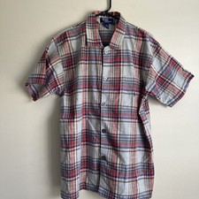 Vintage Mens POLO RALPH LAUREN Blue Red Plaid Sleepwear Shirt S/M w/Pocket