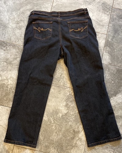 George Womens Jeans 18P Straight Black Gold Stitching 5 Pockets Stretch Zipper - Picture 5 of 9