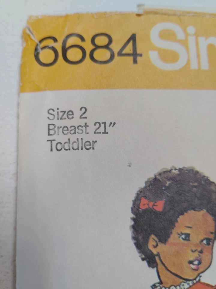 Dress Apron & Doll Girls 2 2T Simplicity 6684 Sewing Pattern & Transfer Cut VTG - Image 4 of 4